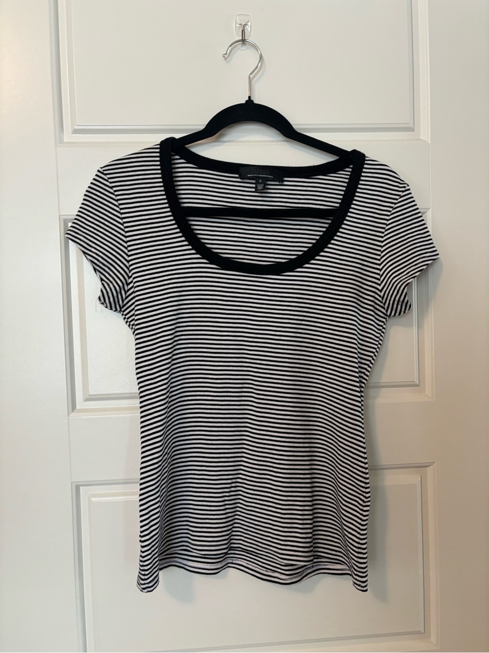 WHBM Women’s Black & White Striped Scoop Neck Tee